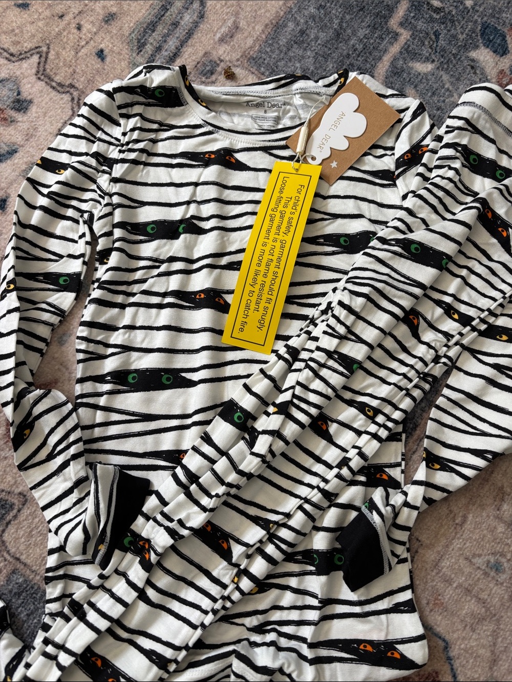 NWT! Halloween. Angel Dear White & Black Striped Mummy Pajamas, viscose bamboo